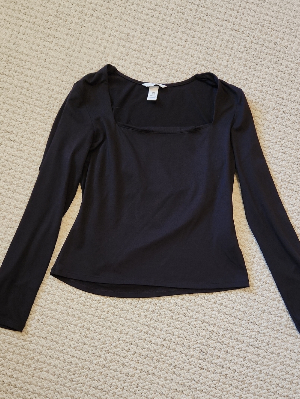 H&M Black Long-Sleeve Square Neck Top